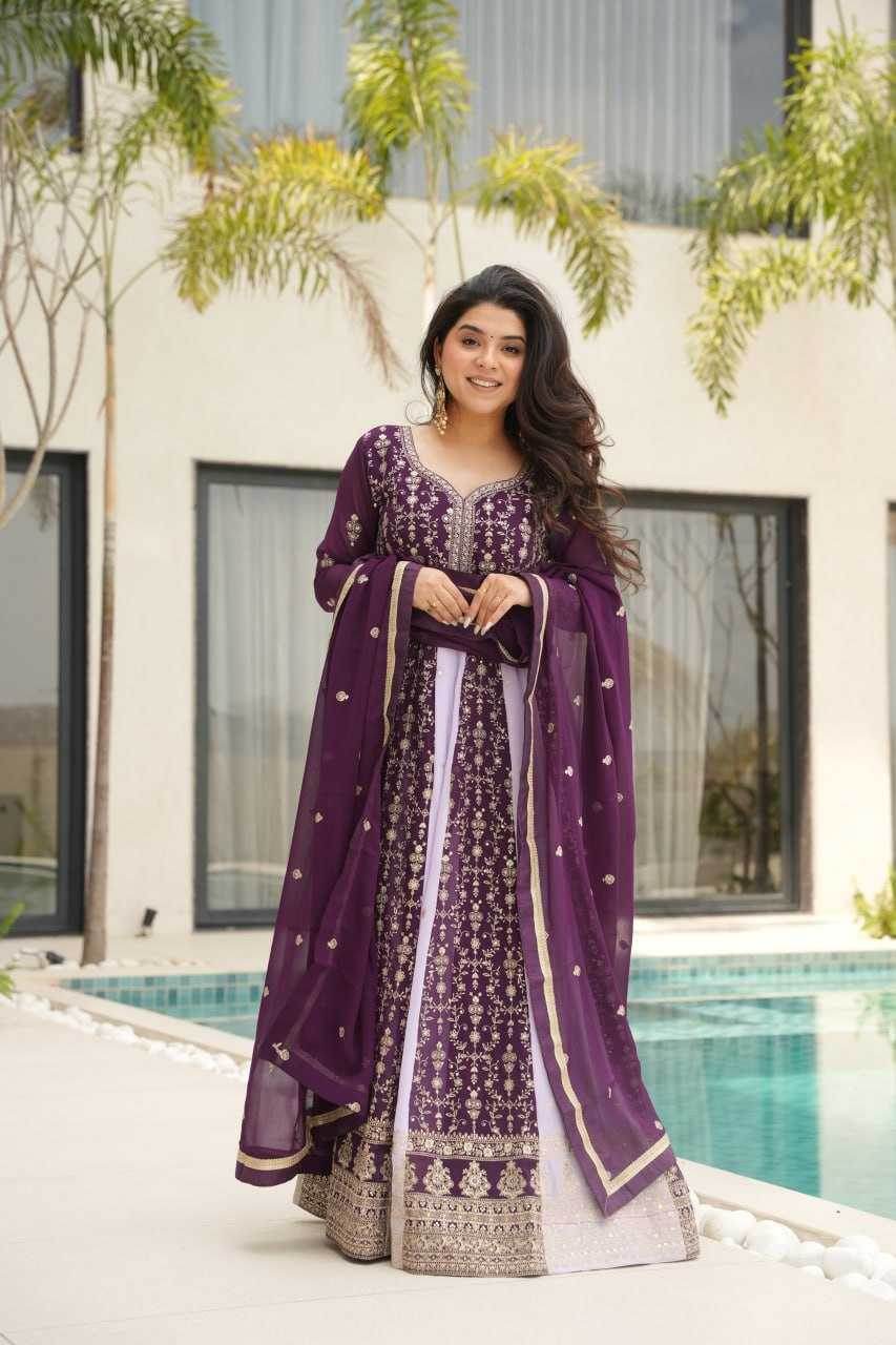 Faux Blooming Gown With Dupatta Sequin Gowns - MYLUXURY LANE ENTERPRISE